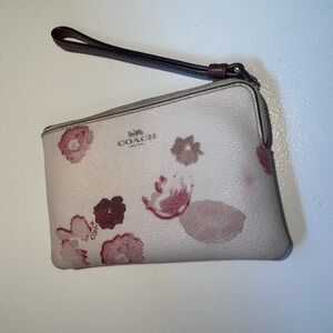 Coach Floral Wristlet - Cream and Burgundy
